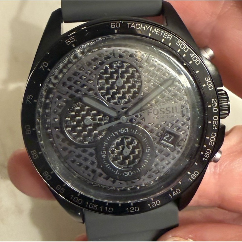 Fossil Mens Black Out Watch CH-3080 43mm 10ATM Rubber Band Stainless Steel NEW!